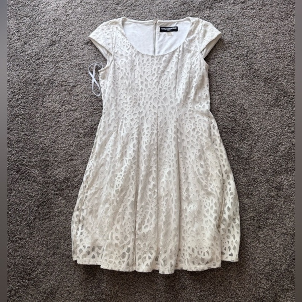 Karl Lagerfeld Paris Laser-Cut Lace Fit & Flare Dress